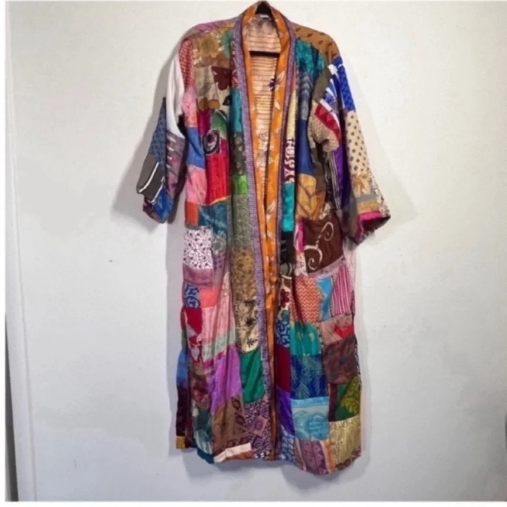 Colorful Patchwork Kimono Robe - Picture 1 of 8